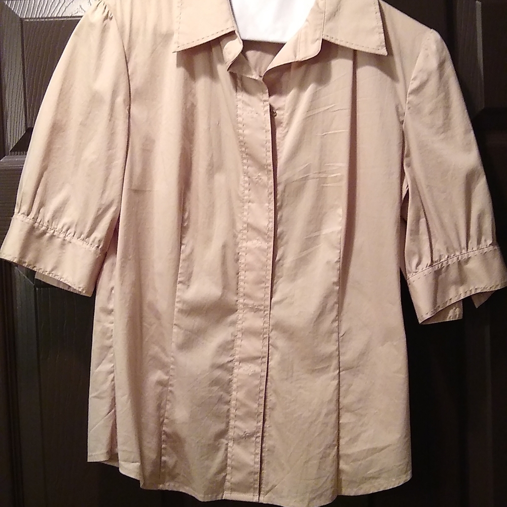 Tahari short sleeve cotton top, Tan, Brown, nwt, 6